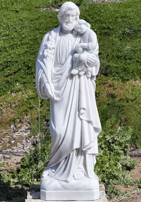 Márvány Szent Atya, aki gyermeke fehér márvány szobor vallási figurát tart